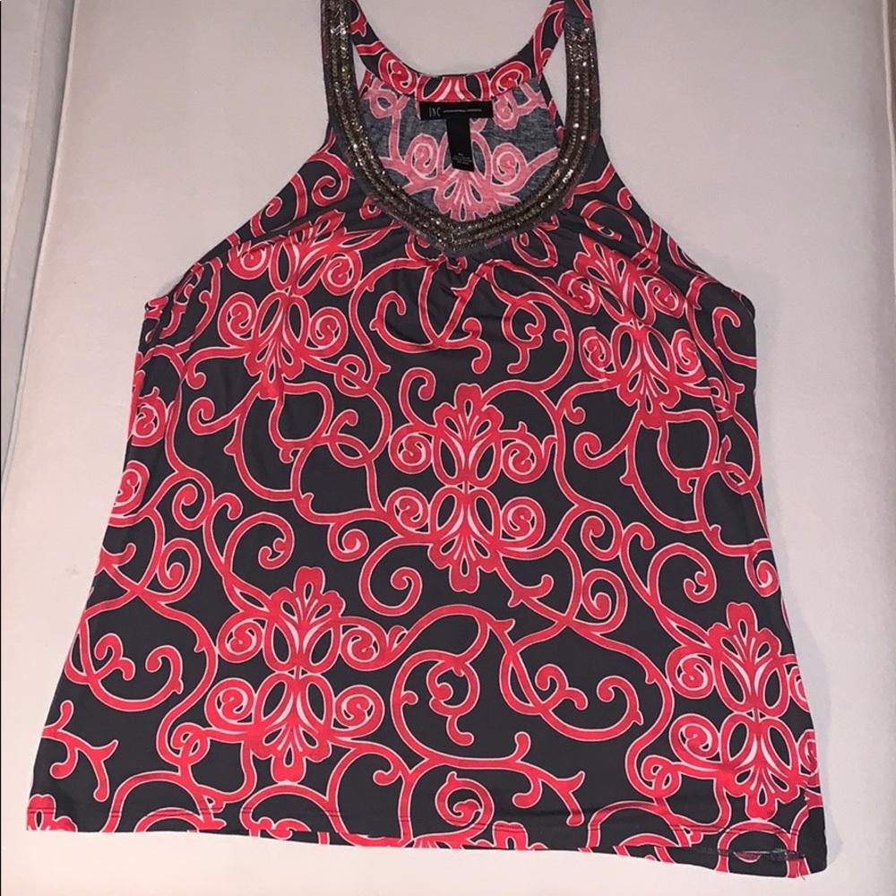 INC  red black white beaded top